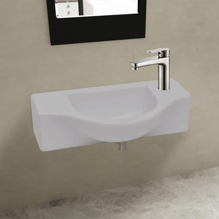 Lave-mains en céramique avec trou pour robinet blanc
