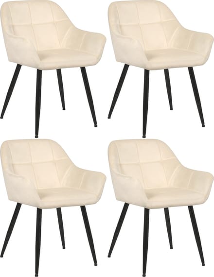 CLP Emia Set van 4 eetkamerstoelen - Met armleuning - Velvet - Fluweel - creme Fluweel