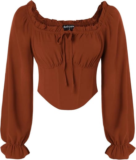 Middeleeuwse Crop Top Dames Korset Lang Opgestikte Taille Piraten Blouse