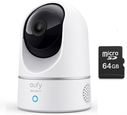 eufy Security Binnencamera 2K Pan & Tilt - Indoor Cam + MicroSDXC 64GB - Bundelvoordeel