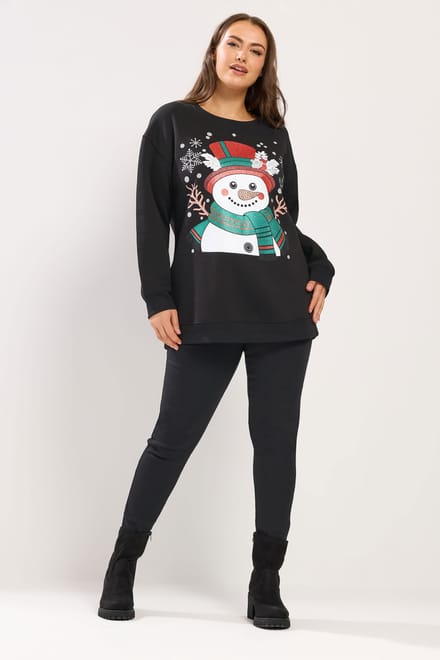 Yours Zwart Sweatshirt Met Glitter En Sneeuwpop Size 46