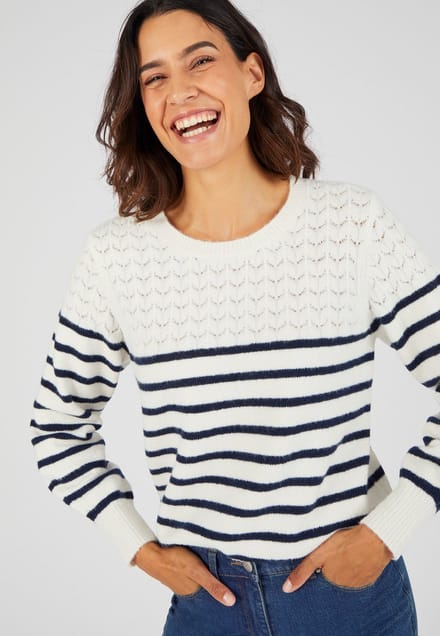 Damart - Thermolactyl streepjestrui van opengewerkt tricot - Dames - Wit - M