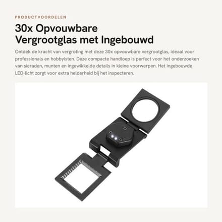 Vergrootglas 30x - Opvouwbaar - Draagbaar - Handloep met LED-licht - Compact Ontwerp - Voor Sieraden en Munten - Loep