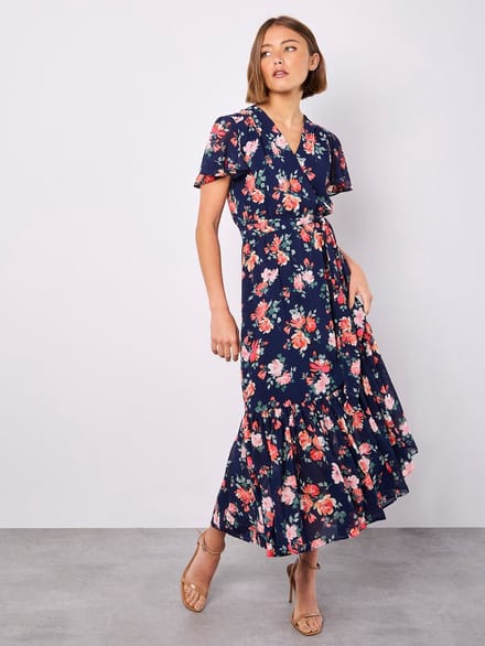 Painterly Roses Wrap Maxi Dress