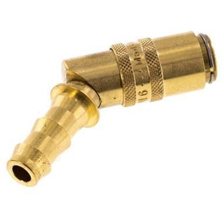Messing DN 6 Tempereerkoppeling Snelkoppeling 9.5 mm Slangpilaar Loskoppelbeveiliging Dubbele afsluiting 45-deg