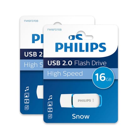 Philips 16GB USB Stick - Ocean Blue Snow Edition - USB-A 2.0 - LED - Wit - 2-Pack