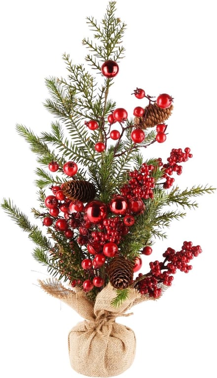 Dekoratief | Deco boompje m/kerstballen, groen/rood, pvc, 20x20x60cm | A245560