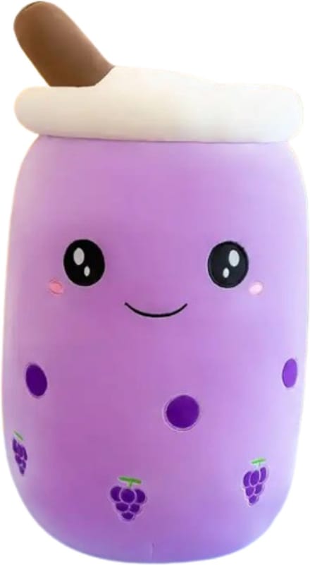 Bubble Tea Knuffel - Teedz - Kinderen - Kleurrijk - Pluche - Kussen - Paars - Druiven - Decor - Kawaii