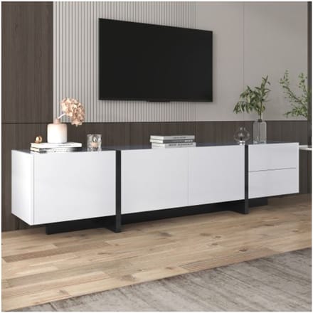 TV-meubel - MUVOE - Zwart en Wit - 3 Deuren - 2 Lades - Hedendaags Design wit