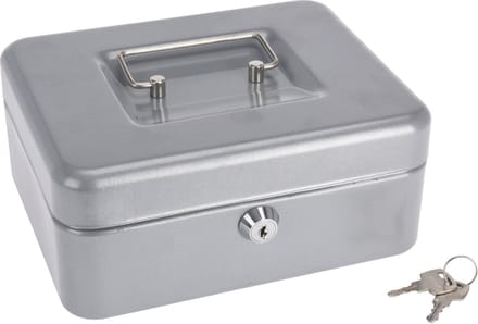 Spaarpot geldkistje metaal zilver met slot 20 cm