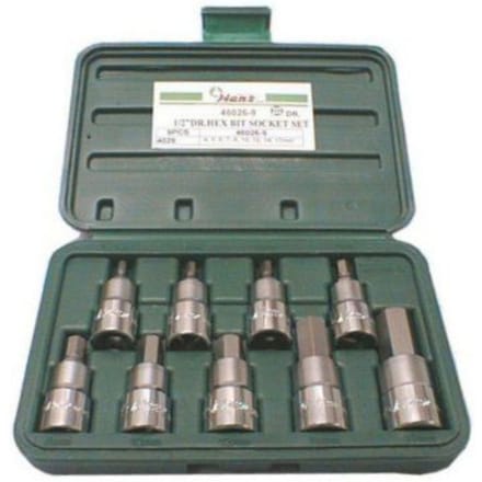 Zeskantschroevendraaierbit doppenset HANS 1/2 inch 9 Stuk (M4 - M17) 55mm