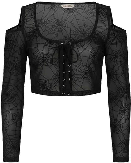 Banned - Seraphina Mesh Crop top - S - Zwart