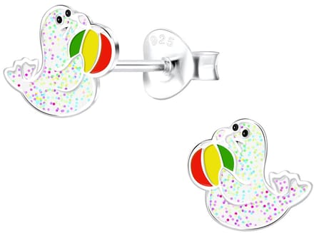 Joy|S - Zilveren zeehond oorbellen - 6 x 7 mm - glitter - met bal