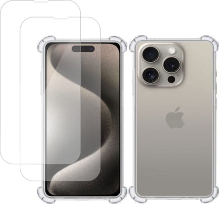 Hoesje geschikt voor iPhone 15 Plus + 2x Screenprotector – Tempered Glass - Extreme Shock Case Transparant