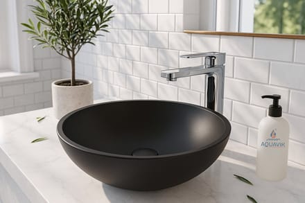 AquaVik Waskom Björka Solid Surface Rond Mat Zwart 43x13 cm