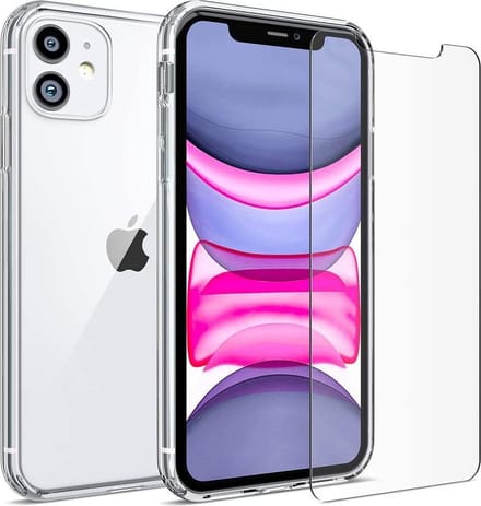 Back cover Hoesje Geschikt voor: iPhone 12 Pro Transparant TPU Siliconen Soft Case + 2X Tempered Glass Screenprotector