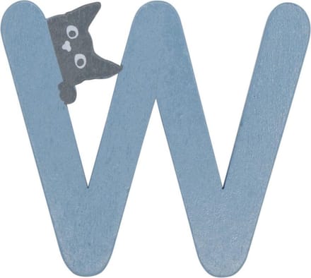 Houten Letter W Blauw met Kat | 9 cm