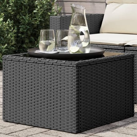 Tuintafel | Buitentafel | Terrastafe met glazen blad zwart 55x55x37 cm poly rattan