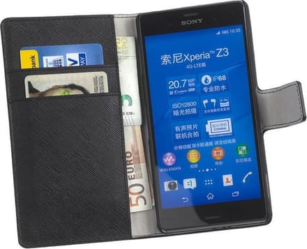 Lelycase Sony Xperia Z3 Bookcase Wallet Cover Hoesje Zwart