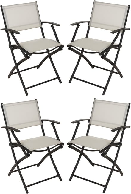 Redcliffs Klapstoel - 4x - beige - opklapbaar - 46 x 52 x 85 cm - staal/polyester - campingstoel/tuinstoel
