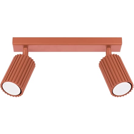 Plafondlamp KARBON 2 met geribbelde spots op een smalle balk - Sollux Lighting - IP20 - Okerrood aluminium behuizing - 30 x 6.5 x 16.5 cm - 2 x GU10 LED, exclusief lichtbron - 2 x 10 W - Minimalistische plafondlamp voor woonkamer en slaapkamer