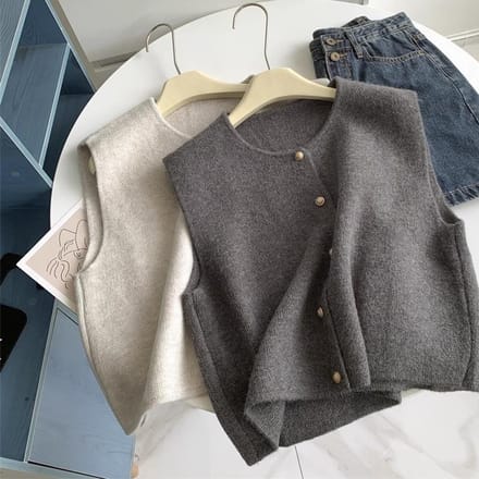 Dames Korte Gebreide Trui Mouwloos Koreaans Dames Effen Kleur Vest Dames Pullover Vrouwelijke Tops One size gray