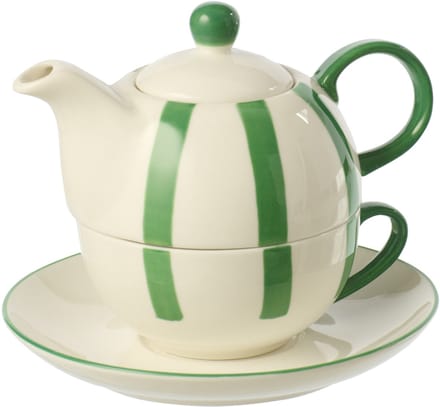 J-Line theepot Gestreept - keramiek - groen/wit