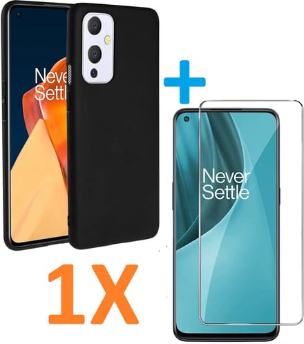 Silicone hoesje zwart met 2 Pack Tempered glas Screen Protector Geschikt voor: OnePlus 9 Pro