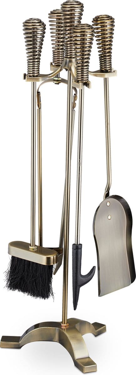 haardset - 5-delig - pook - bezem - tang - houder - haardstel - open haard