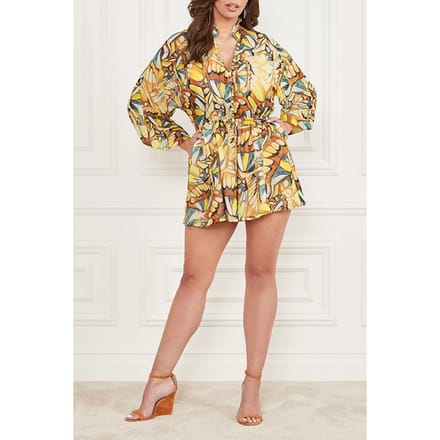 GUESS  Vivienne Printed Rom Golden Wing Print Größe: 38 | Jumpsuits Outlet | Damen | Größe: 38 | Gelb | Jumpsuits Outlet | Damen | Größe: 38 | Gelb |