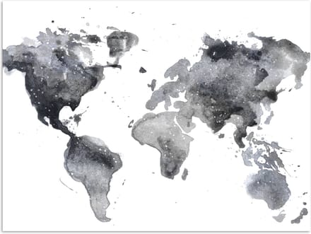 Poster - Wereldkaart - Abstract - Grijs - Waterverf - 40x30 cm