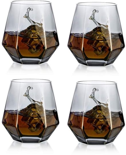 Set whisky glazen - 4 stuks, 300 ml - diamantontwerp