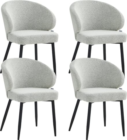 Colenis® - Ruby Eetkamerstoel - Set Van 4 – Ecru – Bouclé - Design