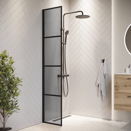Badplaats Douchewand Essos 40 x 200 cm – Zwart – Inloopdouche 8 mm Rookglas