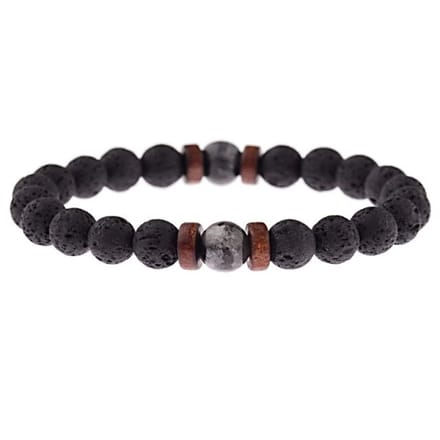 Lavasteen Armband met Houten Kralen