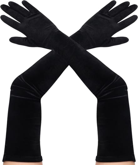 Elegante Lange Zwarte Handschoenen voor Dames - Formele Opera Handschoenen van Fluweel tot Ellebooglengte voor Avond, Prom en Bruiloft