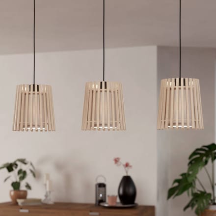 EGLO Fattoria Hanglamp - E27 - 90 cm - Zwart/Bruin/Wit - Hout /Textiel