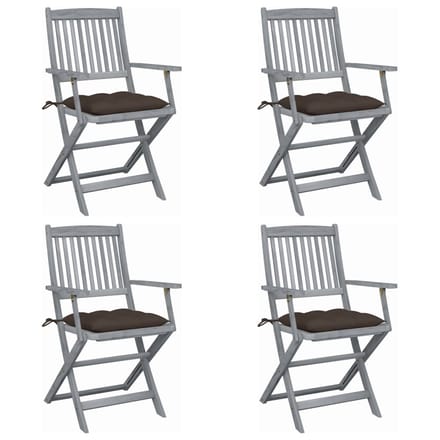 vidaXL - Set - van - 4 - klapstoelen - met - kussens, - gemaakt - van - massief - acaciahout.