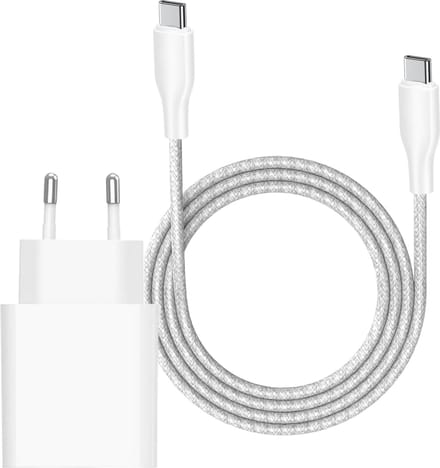 20w usb C power adapter - met usb C kabel - snellader - usb C naar usb C - wit - 2m