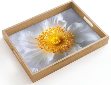 Dienblad hout 40x30 cm - Schootdienblad - Wit - Bloem - Elegant - Borrelplank rechthoek - Plateau dienbladen