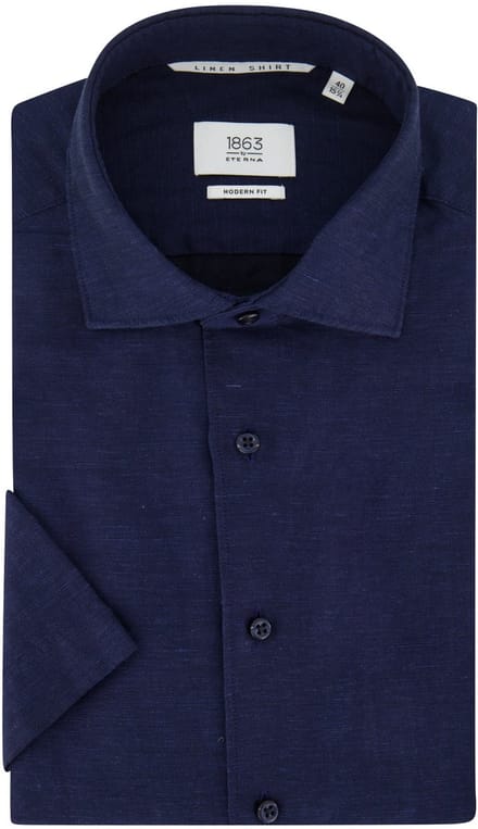 Overhemd Eterna Modern fit donkerblauw korte mouw