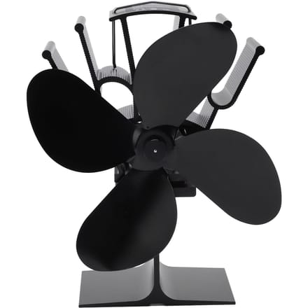 4 Blads Hitteaangedreven Kachelventilator Stil Eco Vriendelijk Aluminiumlegering Openhaardventilator voor Thuis Houtblok black
