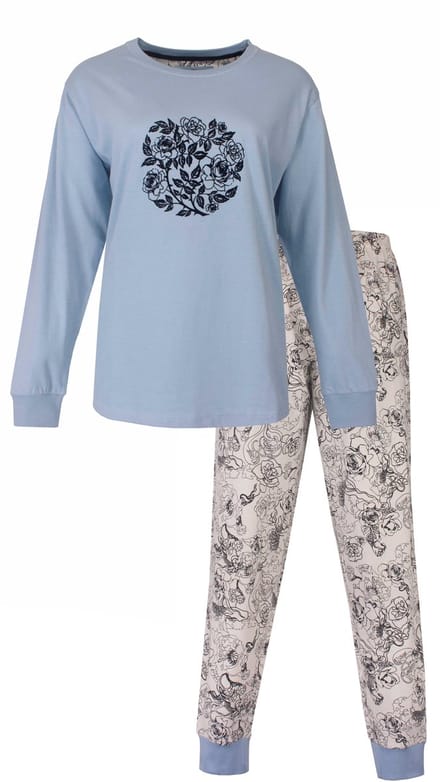 Medaillon Dames Pyjama - Rozen Cirkelprint - Katoen - Grijs - Maat S