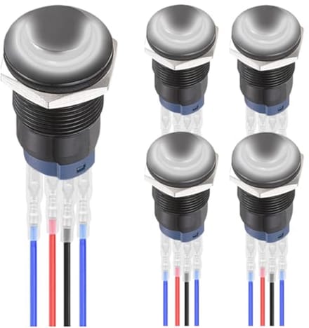 12 mm LED Drukknop Wit Met Zwarte Behuizing - 5 Stuks