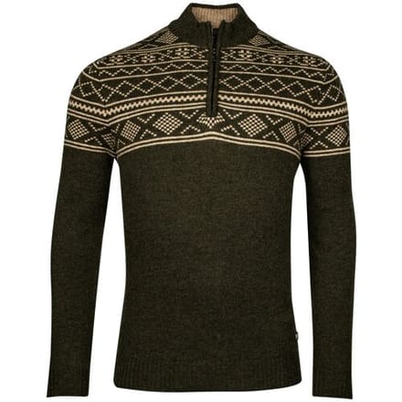 Baileys Trui Top Part Norwegian Knit Design Half Zip Lambswool Donker Groen / male