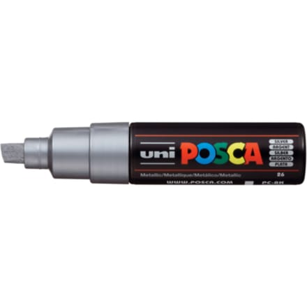 Posca marker met schuine punt schrijfdikte breed zilver