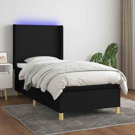 vidaXL - Boxspring - met - matras - en - LED - stof - zwart - 100x200 - cm