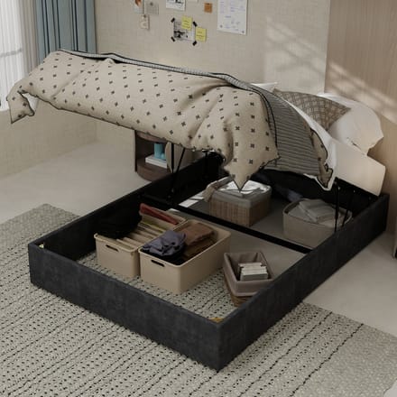 REDOM Bedframe – 140x200 cm – Stevige constructie – Met gasveer – Modern – Stof & metaal – Grijs