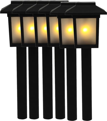 Benson Tuinlamp prikspot - 6x - solar - vlam effect 34,5 cm - sfeervolle tuinverlichting - prikker / lantaarn