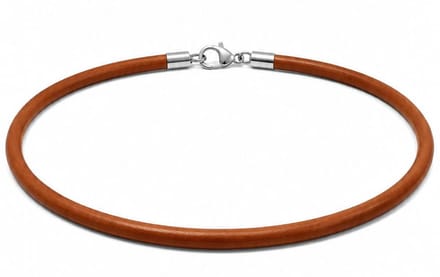 AuBor ®. Leren ketting met zilveren sluiting. Cognac. 3mm × 100cm